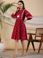 Juniper Women Wine Rayon Embroidered Short Dress - Distacart