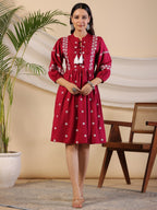 Juniper Women Wine Rayon Embroidered Short Dress - Distacart