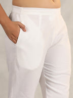 Juniper Women's White Soild Cotton Flex Pants With Lace Work