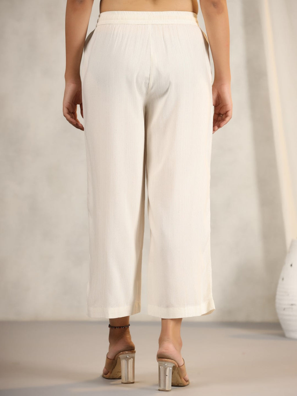 Juniper Women's Ivory Stripped Modal Rayon Women Pants With Single Side Pockets & Drawstring