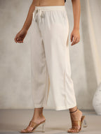 Juniper Women's Ivory Stripped Modal Rayon Women Pants With Single Side Pockets & Drawstring
