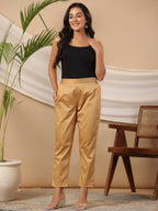 Juniper Gold Solid Lycra Women Drawstring Pants With Single Side Pocket