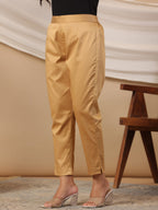 Juniper Gold Solid Lycra Women Drawstring Pants With Single Side Pocket
