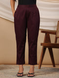 Juniper Plum Cotton Lycra Solid Slim Fit Pants with Partially Elasticated Waistband and a Side Pocket