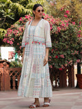 Juniper Women Ivory Cotton Cambric Printed Tiered Maxi Dress with Shrug - Distacart