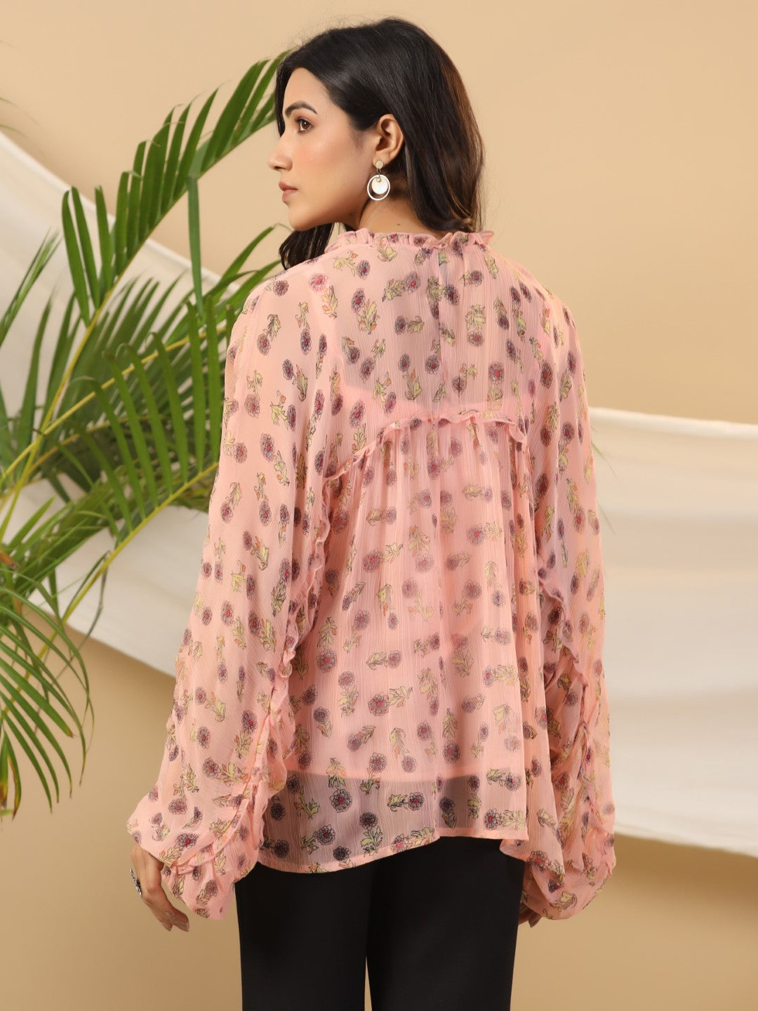 Juniper Peach Floral Printed Chiffon Tunic With Inner