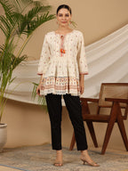 Juniper Women's Ivory Geometric Printed Rayon Tunic With Beads & Sequins