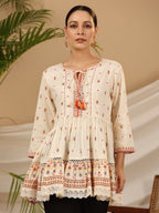 Juniper Women's Ivory Geometric Printed Rayon Tunic With Beads & Sequins