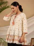 Juniper Women's Ivory Geometric Printed Rayon Tunic With Beads & Sequins