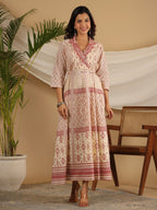 Juniper Ivory Cotton Geometric Printed Fit & Flare Maxi Dress With Contrast Beads & Sequins - Distacart