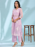 Juniper Women's Lilac Floral Printed pure Cotton Kurta Palazzos & Kota Doria Dupatta With Beads Work
