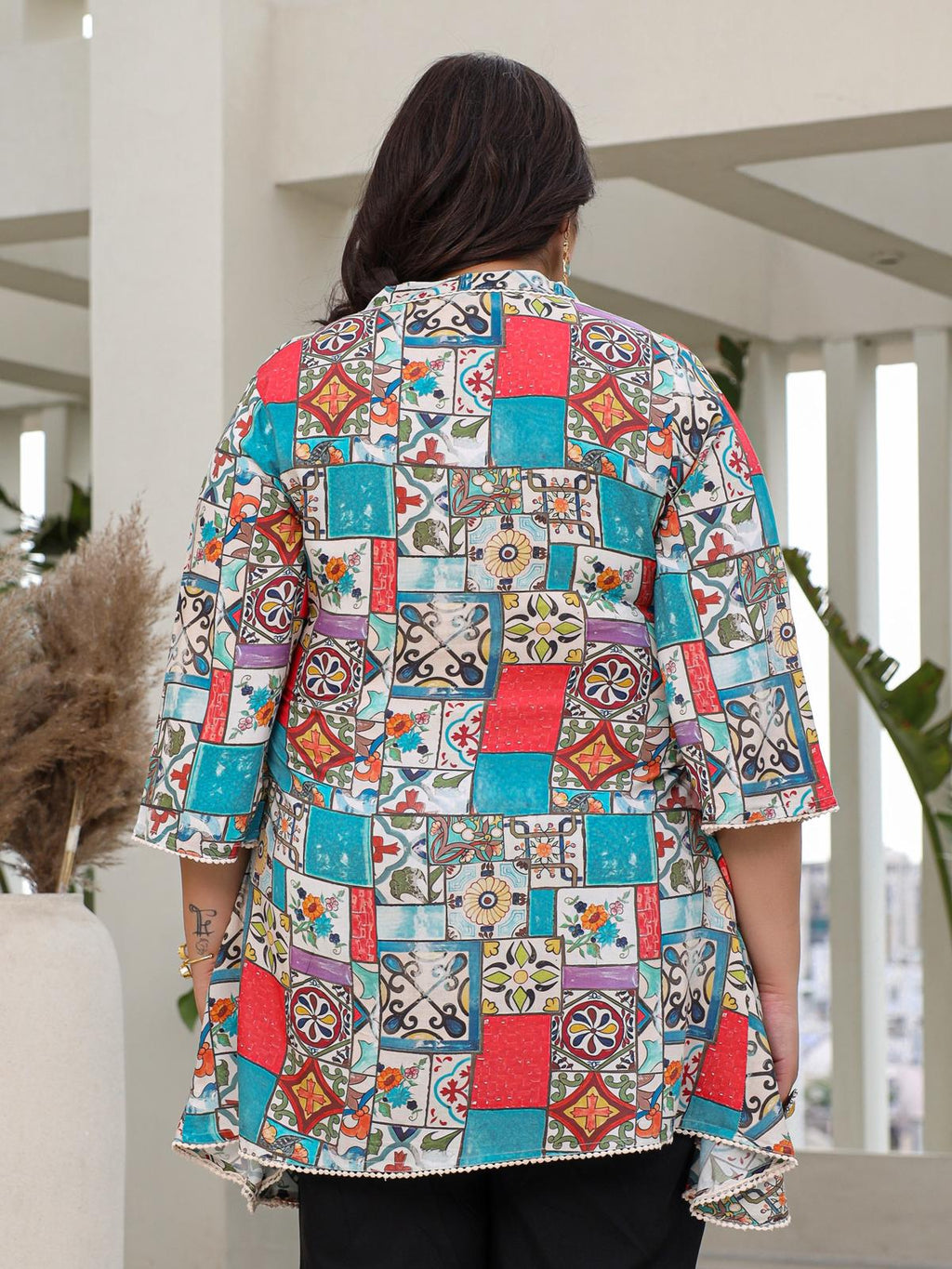 Juniper Women's The Digitopia Multi-Coloured Rayon Printed High-Low Tunic