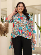 Juniper Women's The Digitopia Multi-Coloured Rayon Printed High-Low Tunic