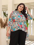 Juniper Women's The Digitopia Multi-Coloured Rayon Printed High-Low Tunic