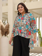 Juniper Women's The Digitopia Multi-Coloured Rayon Printed High-Low Tunic