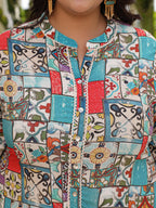 Juniper Women's The Digitopia Multi-Coloured Rayon Printed High-Low Tunic