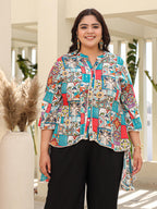 Juniper Women's The Digitopia Multi-Coloured Rayon Printed High-Low Tunic