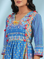 Juniper Women's Blue Floral Printed Pure Cotton Dress With Beads & sequins Work - Distacart