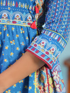 Juniper Women's Blue Floral Printed Pure Cotton Dress With Beads & sequins Work - Distacart