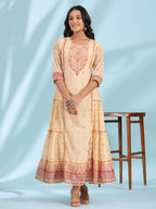 Juniper Women's Festive Ivory Ethnic Motif Printed Tiered Dress With Sequins & Beadwork - Distacart