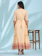 Juniper Women's Festive Ivory Ethnic Motif Printed Tiered Dress With Sequins & Beadwork - Distacart
