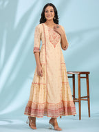 Juniper Women's Festive Ivory Ethnic Motif Printed Tiered Dress With Sequins & Beadwork - Distacart