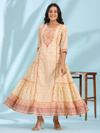 Juniper Women's Festive Ivory Ethnic Motif Printed Tiered Dress With Sequins & Beadwork - Distacart