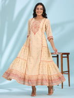Juniper Women's Festive Ivory Ethnic Motif Printed Tiered Dress With Sequins & Beadwork - Distacart