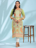 Juniper Green Rayon Floral Printed Round Neck Straight Kurta With Beadwork - Distacart