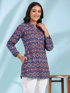 Juniper Women's The Crafted Geometrics Blue Geometric Printed Rayon Tunic