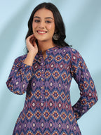 Juniper Women's The Crafted Geometrics Blue Geometric Printed Rayon Tunic