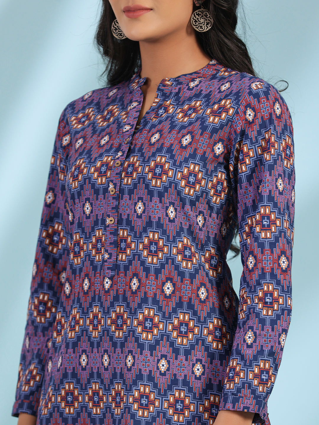 Juniper Women's The Crafted Geometrics Blue Geometric Printed Rayon Tunic