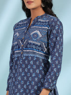 Juniper Women Blue Cotton Cambric Printed A-Line Tunic