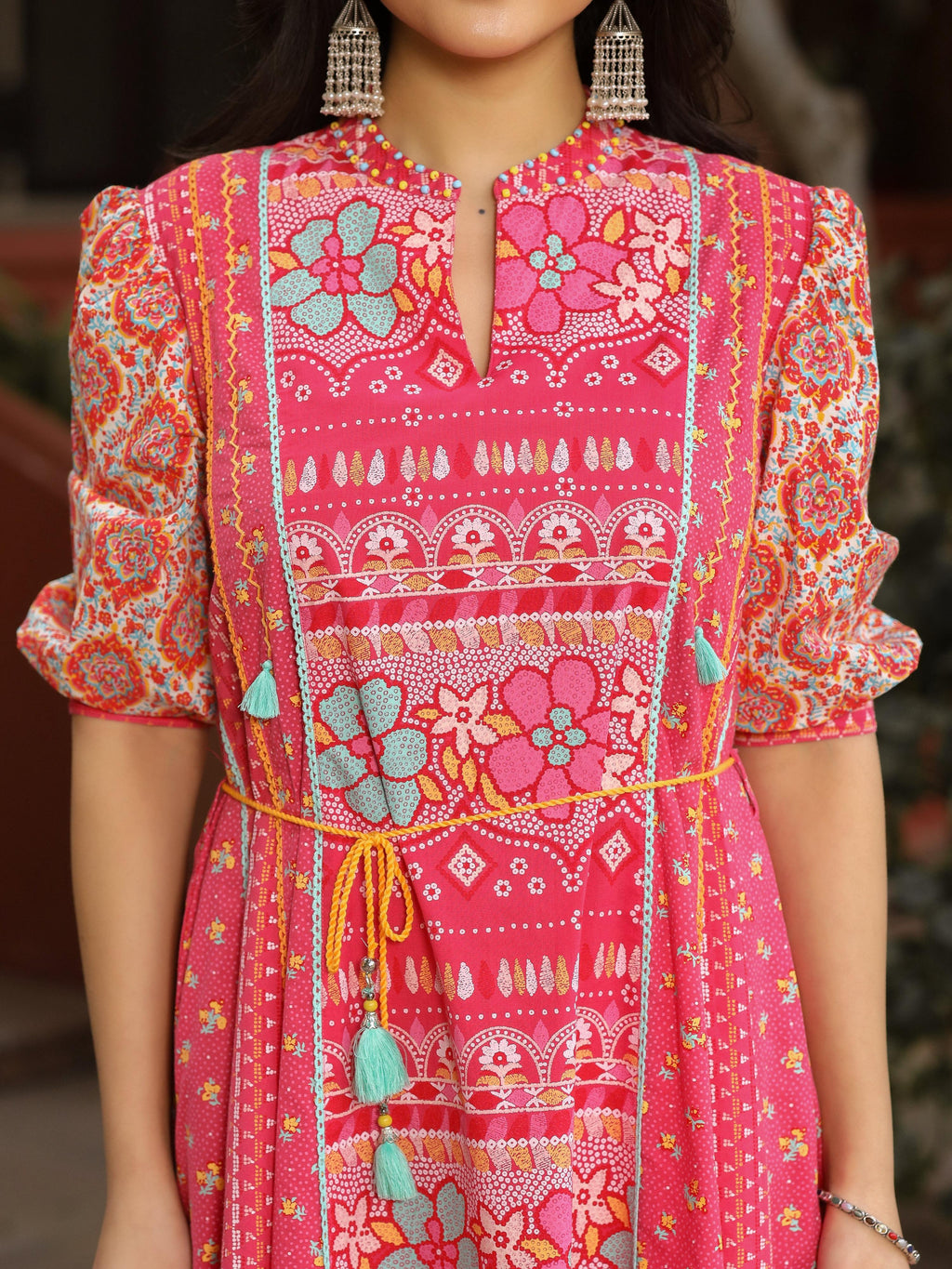 Juniper Women's Pink Floral Printed Pure Cotton Dress & Doris With Beads Work - Distacart
