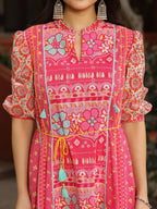 Juniper Women's Pink Floral Printed Pure Cotton Dress & Doris With Beads Work - Distacart