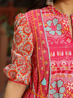 Juniper Women's Pink Floral Printed Pure Cotton Dress & Doris With Beads Work - Distacart