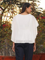 Juniper Women White Viscose Dobby Embroidered Tunic