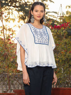 Juniper Women White Viscose Dobby Embroidered Tunic