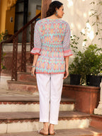 Juniper Women's Blue Embroidered Cotton Voile Peplum Tunic