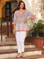Juniper Women's Blue Embroidered Cotton Voile Peplum Tunic