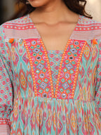 Juniper Women's Blue Embroidered Cotton Voile Peplum Tunic