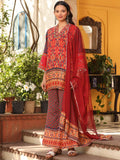Juniper Women's Rust Ikat Printed Cotton Voile Kurta Bell Bottom & Dupatta Set With Coins Kaudis & Mirror Work