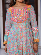 Juniper Women Ikat Printed & Embroidered Sky Blue Cotton Voile Layered Maxi Dress - Distacart