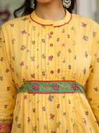 Juniper Women's Mustard Floral Printed Cotton Voile Tunic With Lace Work