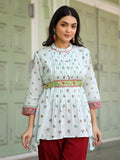 Juniper Women's Women Sky Blue Cotton Floral Printed Lacy Peplum Tunic With Tie-Up At Back