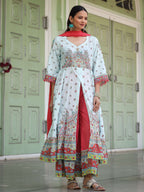 Juniper Sky Blue Cotton Floral Printed Anarkali Kurta With Pants And Dupatta Set With Sequins & Beadwork