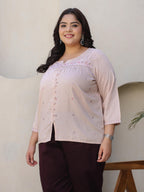 Juniper Women's The Mishri Nude Floral Printed & Gathered Rayon Plus Size Tunic
