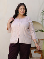 Juniper Women's The Mishri Nude Floral Printed & Gathered Rayon Plus Size Tunic