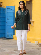 Juniper Green Modal Rayon Embroidered Tunic - Distacart
