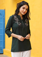 Juniper Green Modal Rayon Embroidered Tunic - Distacart